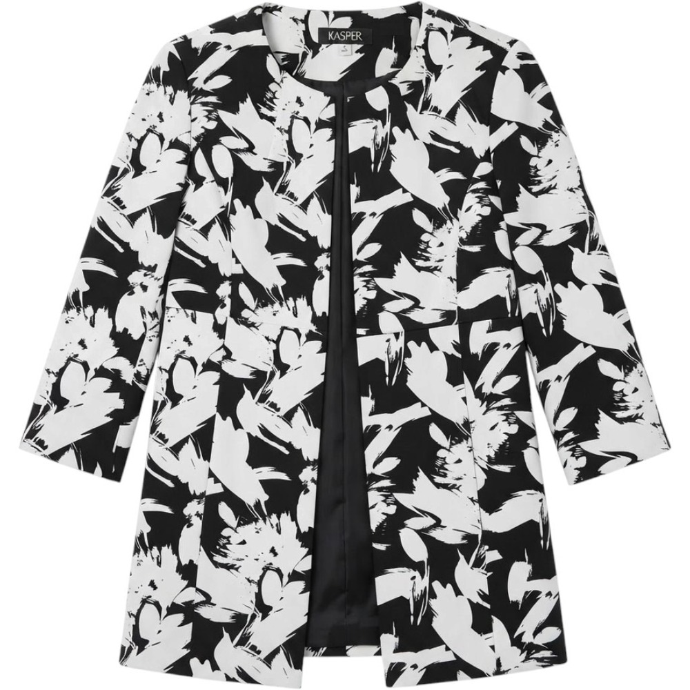 Kasper Floral Topper Jacket Women 8 Black White NWOT Open Blazer U7GMP0AD785